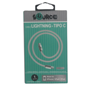 CABLE DE CONEXION SOURCE TIPO C LIGTNING 1.M (10% DE DESCUENTO EN 4 O MAS UNIDADES)