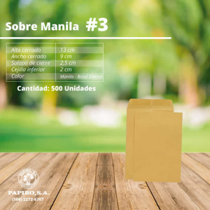 SOBRE MANILA # 3 (8.9 x 12.7 CM) UNIDAD ( 1000 ) (25% DE DESCUENTO EN 26 O MAS UNIDADES)