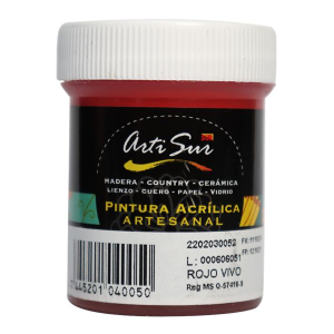PINTURA ARTESANAL ROJO VIVO 30ML (15% DE DESCUENTO EN 4 O MAS UNIDADES)
