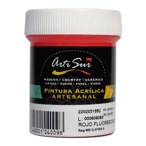 PINTURA ARTESANAL ROJO FLUO 30ML (15% DE DESCUENTO EN 4 O MAS UNIDADES)