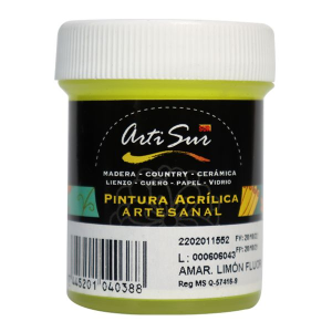 PINTURA ARTESANAL AMARILLO LIMON FLUO 30ML (15% DE DESCUENTO EN 4 O MAS UNIDADES)