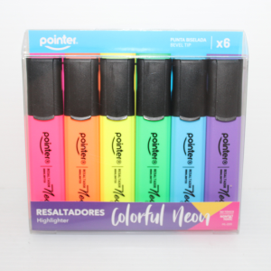 MARCADOR FOSFORESCENTE POINTER NEON PAQ 6 COLORES (20% DE DESCUENTO EN 5 O MAS UNIDADES)