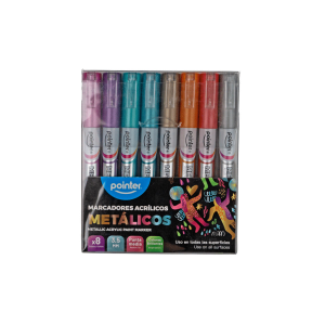 MARCADORES ACRILICOS POINTER METALICOS 8 PZAS (20% DE DESCUENTO EN 4 O MAS UNIDADES)