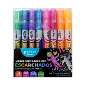 MARCADORES ACRILICOS POINTER ESCARCHADOS 8 PZAS (25% DE DESCUENTO EN 4 O MAS UNIDADES)
