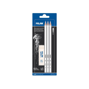 LAPIZ PARA DIBUJO BLANCO MILAN + BORRADOR 3 UNDS (20% DE DESCUENTO EN 4 O MAS UNIDADES)